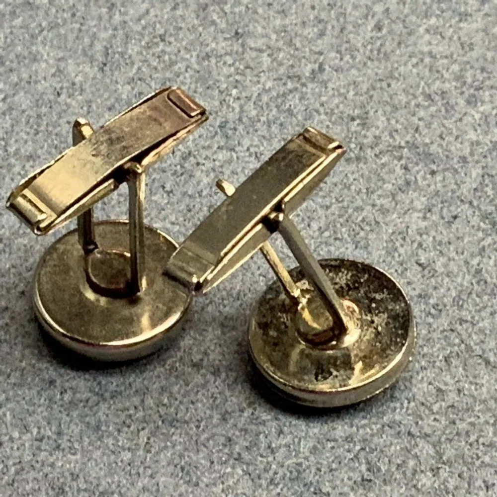 Moonstone Round Cufflinks As Is Silver White Mens Unisex Vintage Retro Classic